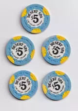 rare - $5 DESERT SPA - 5 (five) - 1947 casino chips -Mint - Las Vegas, Nevada