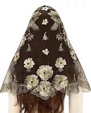 Bozidol Catholic Chapel Mantilla Veil Floral Embroidery Spanish Lace Scarf Ch...