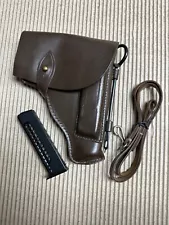 RUSSIAN MAKAROV PISTOL LEATHER HOLSTER WITH LANYARD, CLEANING ROD AND MAGAZINE.