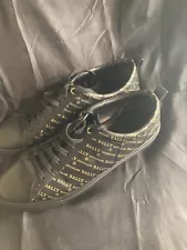 Bally Helmer Metallic Gold Logo All Over Print Leather Low Top Sneaker Shoes