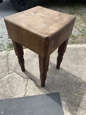 Vintage butcher block solid wood Table Worn Beautiful Table