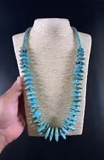 Vintage Native American Navajo Chunky Turquoise Sterling Silver Necklace Signed