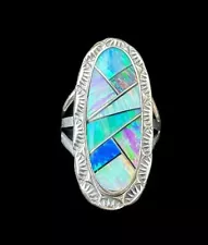 Beautiful Vintage Sterling Silver Ring W Inset Opal Marked T.S. Size 7