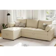 Pull Out Sofa Bed,Modern Tufted Sofa, Sofa with Storage Chaise,Chenille Beige