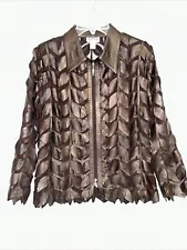 Natto Size Small Bronze Lamb Leather Leaf Mesh Full Zip Front Women's Jacket