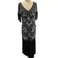 BABEYOND Flapper Dress 1920s V-Neck Evening Gown Sequin Beaded Maxi Dress 2XL