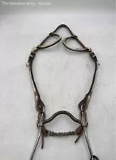 Silver Brown Metal Leather Side Pull Bridle Reins Horse Headstall For Equestrian