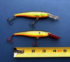 2 Rapala Minnow Rap Lure MR9 HS Hot Steel & BHO Bleeding Hot Olive MR-9 ex-cond!