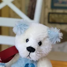 Blue and White mohair Artist Teddy Bear made for Berdine Creedy Dolls 5in EUC