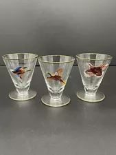 3 Martin Game Bird Hand Painted Liquor Martini Glasses 3.5”T