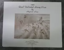 1992 Quail Unlimited Print & Stamp-Hedgerow-Bobwhites-Maynard Reece-#495/2000