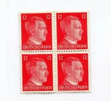 Block of Four World War 2 WW2 German 12P RARE Red HITLER HEAD Stamps