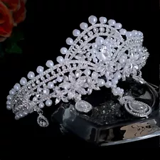 Silver CZ Crystal Bridal Wedding Tiara Crown Swarovski Crystal Crown