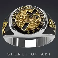 Knights Templar Ring Silver 925 Freemason Masonic jewelry Crusaders Gold-Plated