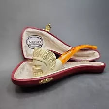 MBSD Meerschaum Ultralight Chief Skull Block Meerschaum Pipe, Fitted Case