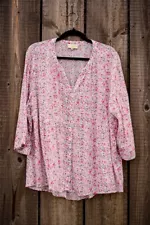 Women's Cynthia Rowley button up pink floral peasant blouse relaxed fit size 1X