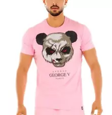 Avenue George V Paris T-Shirt Panda Teddy Bear Men's Pink Tee Rhinestone Large