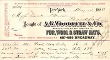 Bought of A G Woodruff & Co. MFG & Dealers in Fur, Wool, & Straw Hats 5/15/1885