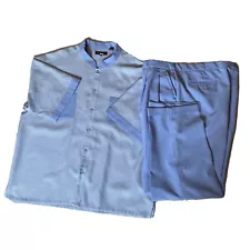 Montique Mens Walking Suit 2 Piece Blue Short Sleeve Shirt Size 3XL Pants 48 SEE