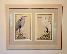 Vintage ART LAMAY Prints HERON Signed 29.5" X 23.5" Framed