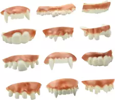 12 Gnarly Fake Vampire Teeth for Halloween Costume Party Props (12 Styles)