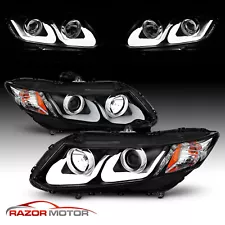 [U Shape LED]For 2012 2013 2014 2015 Honda Civic 2/4Dr Projector BLK Headlights (For: 2013 Honda Civic)