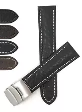 22mm Top Grain Leather Deployment Watch Band for Tissot XL Tour De France