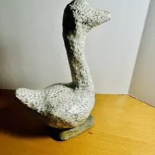 Paper Mache Hand Painted Swan Duck Goose Figurine Artist Signed On Beach Stone