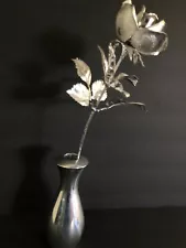 Nombré 1999 Vase Decorative 6 “ Silver Tone With Silver Rose Medium Heavy