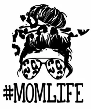 Vinyl Decal for Window - # Mom Life (Cheetah Print)