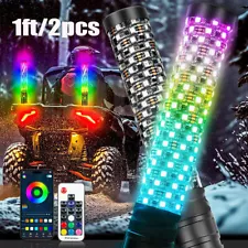 Pair 1FT Spiral LED Fat Whip Light Antenna RGB Chasing For Can-am X3 RZR UTV ATV