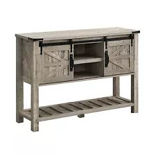 OKD Farmhouse Console Entryway Table with Sliding Barn Doors, Light Rustic Oak