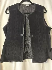 Tibetan Trader Woman's Black Velvet Cotton Vest Size XL Fair Trade Nepal (J23)