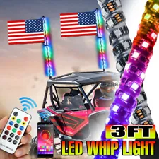 Pair 3FT Spiral RGB LED Whip Lights Antenna Chase W/ Flag&Remote for ATV UTV (For: 2007 Honda)