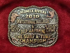 RODEO CHAMPION TROPHY BUCKLE PROFESSIO BULL RIDING☆REDNECK RIVERIA☆2010☆RARE☆121