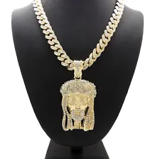 JESUS PIECE PENDANT 20" GOLD DIAMOND CUBAN LINK CHAIN NECKLACE HIP HOP RAPPER cz