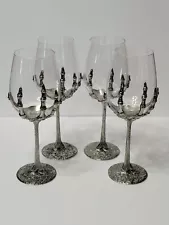 Set of 4 Skeleton Hand Wine Glass Set Goblet Silver Metal Stem New!