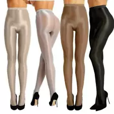 Lady Seamless-Pantyhose Stocking Oil Glossy Shiny Sheer Tights Crotch Crotchles