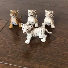 4x Schleich Bengal/Siberian White TIGER Cubs Toy Animal Figure Lot