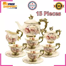 15 Pieces British Porcelain Tea Set, Floral Vintage China Coffee Set, Wedding...