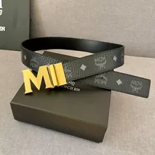 Reversible and Adjustable Black MCM Belt with Black Buckle size 100