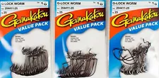 (LOT OF 3) GAMAKATSU G-LOCK WORM NS BLACK HOOK VALUE PACK 1/0 204411-25 D4286