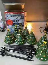 Christmas Tree Plastic Mold Lighted Lawn Stake Set Pathway Yard Lights