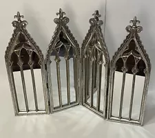 Antiqued Silver Cathedral 4 Panel Mirror by Valerie Arched Display Christmas NEW