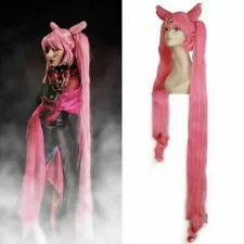 Sailor Moon Chibiusa Black Lady Cosplay Wig Pink Long Ponytial Hair