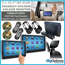 2x 10.1" Headrest Car DVD Player Slim 1080P Touch Screen HD Portable USB SD