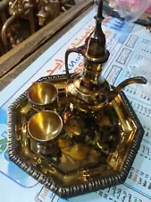 Moroccan traditional brass tea set decorated gold color