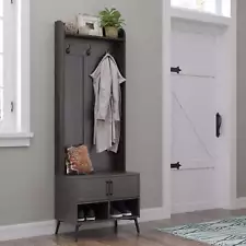 Transitional Wood Hall Tree with Bench in Gray