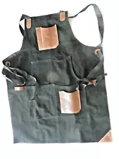 Black Leather Suede Work Apron for Men 33" Long x 26" Wide Large Front Pockets