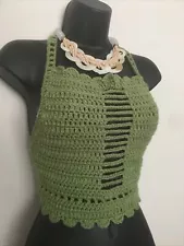 SALE NEW SUMMER TOP FASHION CROPTOP HALTER TOP BRALETTE BEACH TOP HANDMADE GREEN